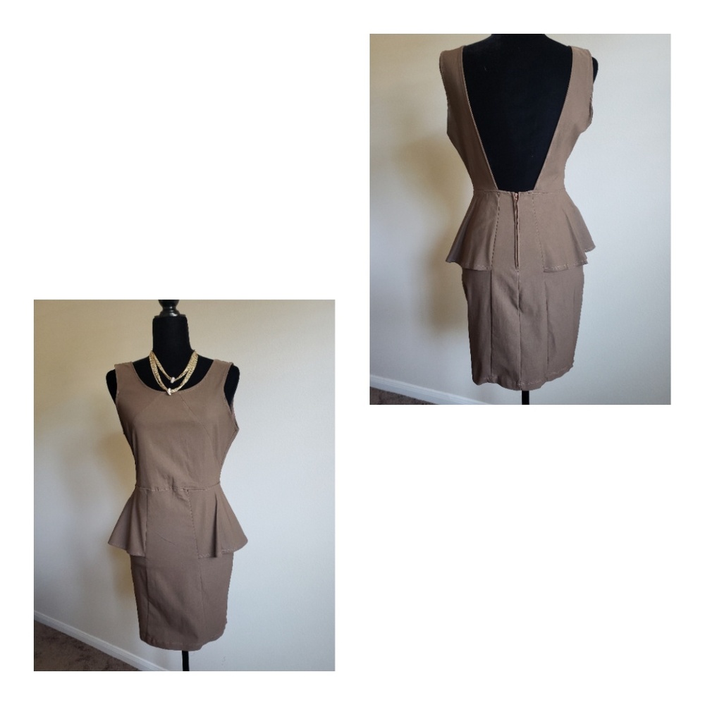 NWT VOXX Brown Peplum Stretch Dress